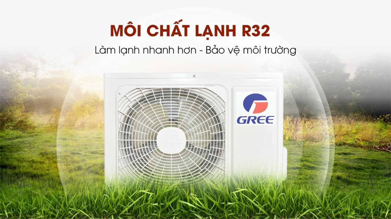 Gree sử dụng gas R32 làm lạnh hiệu quả hơn đồng thời giảm tác động đến môi trường.