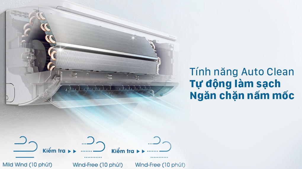 Auto Clean tự động làm sạch dàn lạnh, hạn chế nấm mốc và mùi hôi.